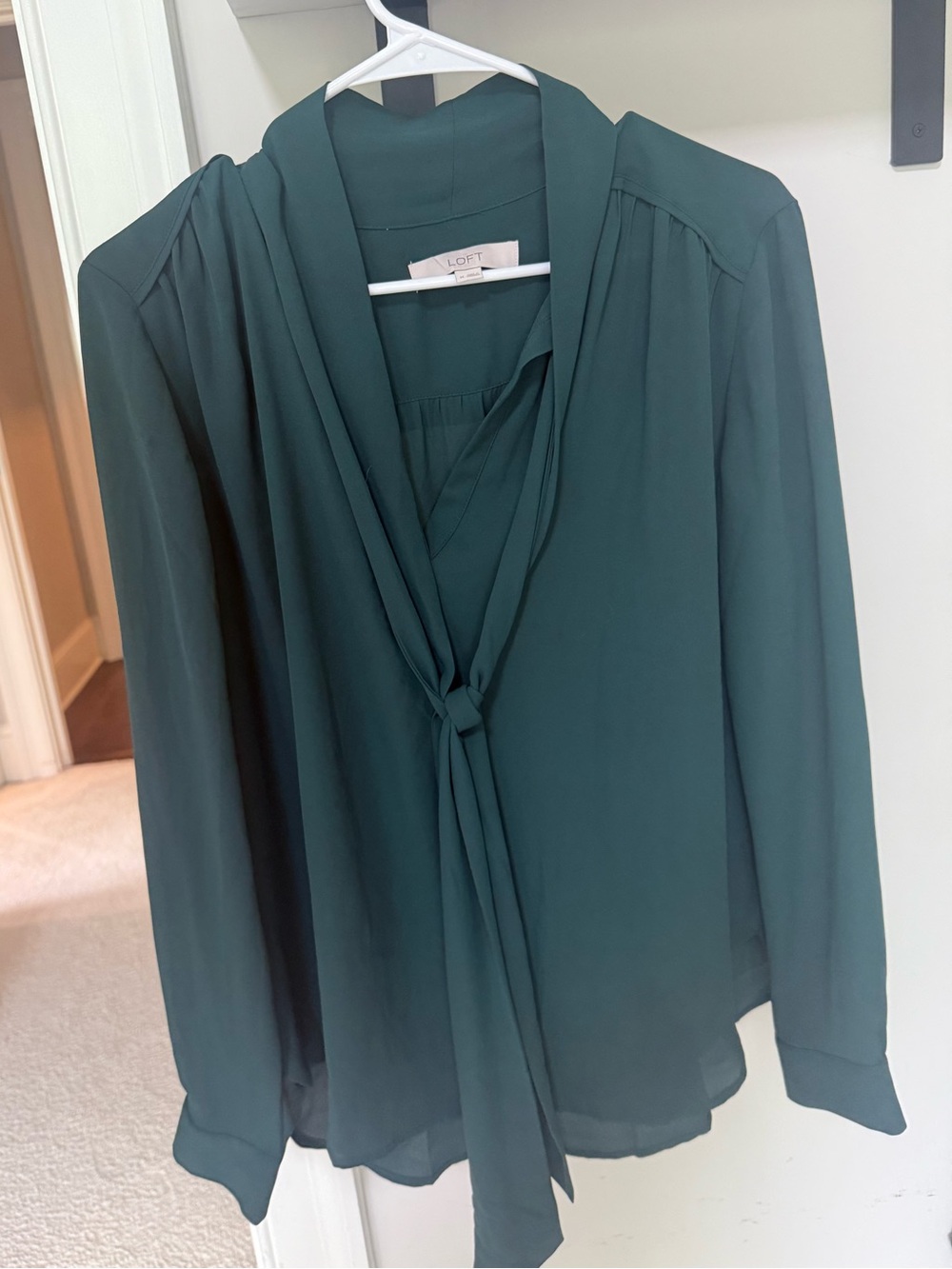 LOFT Dark Teal Tie-Neck Blouse